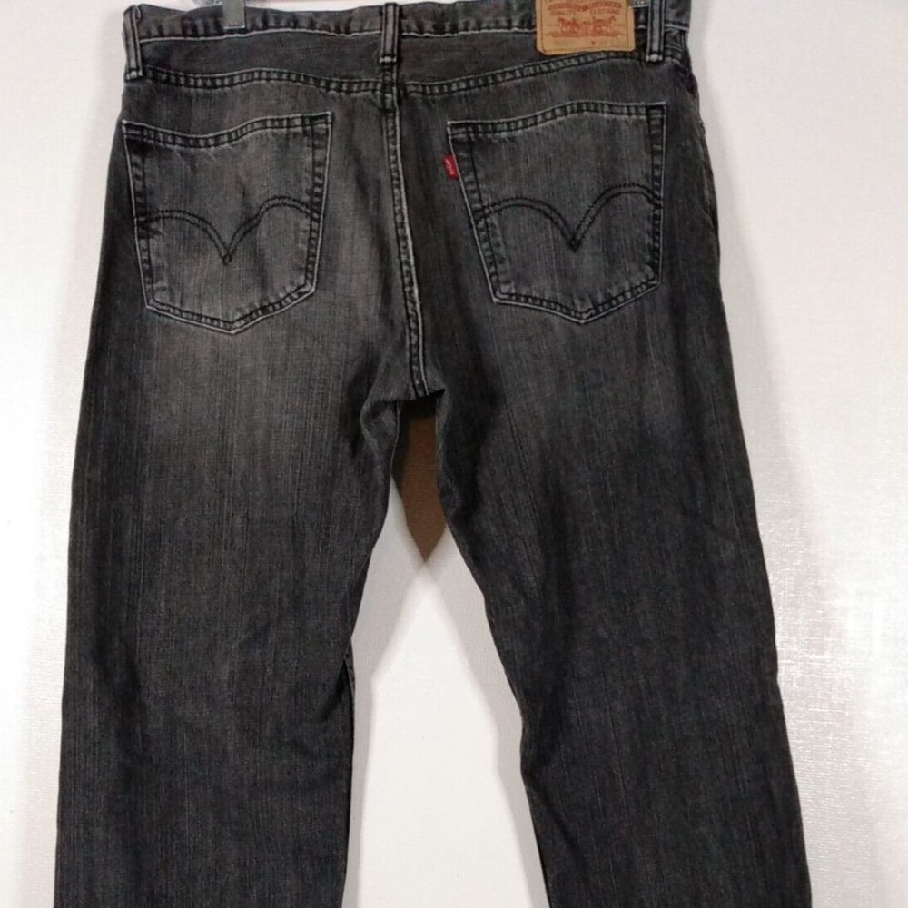 Levis 505 Jeans Mens 38X32 Regular Fit Straight Leg Faded Black Red Tab Denim